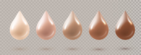 Liquid foundation drops isolated on background. Realistic textured tone drops. Foundation shades, concealer smudge dropのイラスト素材