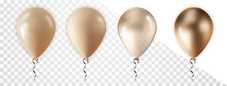 Golden Balloon set isolated on transparent background. Vector 3d realistic gold festive helium balloons template for anniversary, birthday party designのイラスト素材