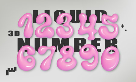 Vibrant Y2K Bubble number. Shiny Pink Plastic Numbers - Realistic Vector Illustration.