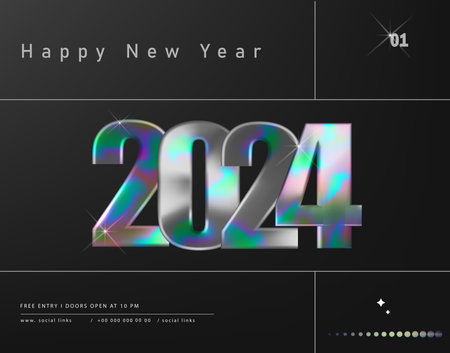 2024 Happy new year with retro typography concept. Modern banner with y2k aesthetics. Trendy print with fluid gradient. Vector poster template.のイラスト素材