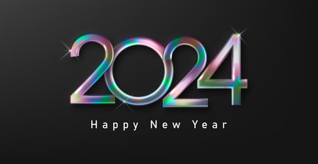 Happy new year with holographic numbers 2024. Celebration concept for calendar, banner, flyer,...