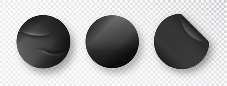 Black paper stickers, price tags Isolated on transparent background. Vector realistic set round stickers corners and shadows.のイラスト素材