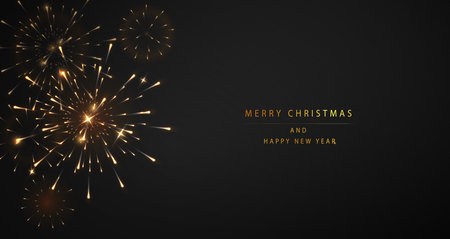 Merry Christmas and Happy new year background. Fireworks, colorful Sylvester-fireworks on dark background with sparks.のイラスト素材
