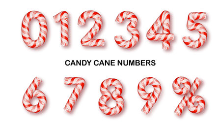 Candy cane numbers. Christmas candy style vectorのイラスト素材