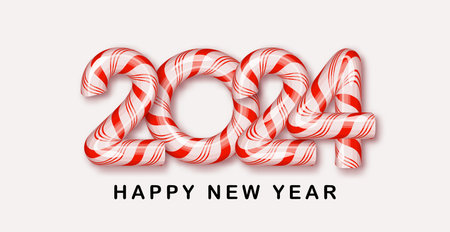 Happy New Year Banner with 2024 sweet caramel. Christmas Design element isolated.のイラスト素材