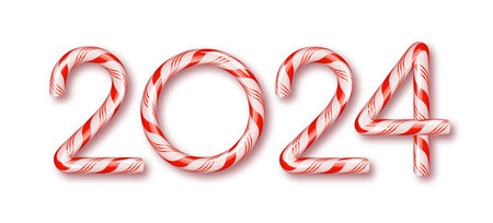 2024 Christmas candy inscription. Design element for New Years card isolated.のイラスト素材