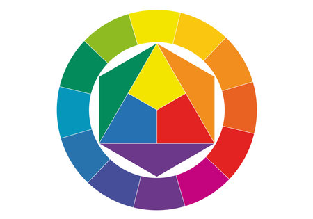 Color Wheel Illustration for Understanding Color Theory. Primary, Secondary, and Tertiary Colors in Balanced Paletteのイラスト素材