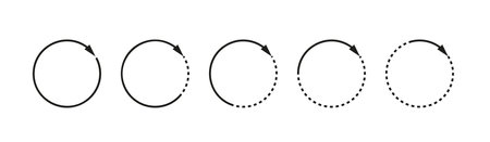 Arrow circle set isolated. Black symbol of reload, refresh, loading, recycle and repeat. Interconnecting round arrow vector icons collectionのイラスト素材