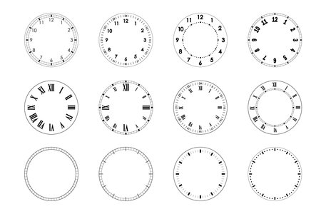 Mechanical clock faces, bezel. Blank measuring circle scale with divisions. Circles of clock faces for timeのイラスト素材