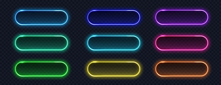 Neon button modern icon set. Glowing frames sign collection for web design, app, game and interfaceのイラスト素材