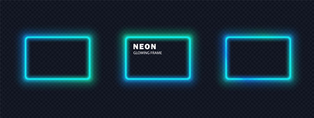 Glowing neon gradient frames green blue color. Colorful futuristic design elements. Vibrant soft neon light geometric shapes.のイラスト素材