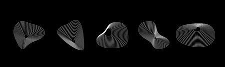 Abstract topography liquid circles set. Circular wave shapes. Vector outline design elements.