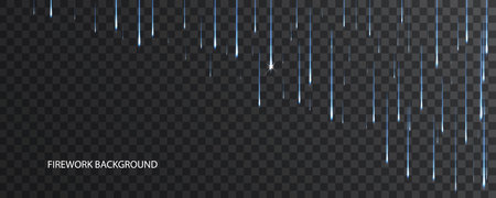 Blue falling glowing glittery particles. Luminous rays in motion isolated on darkのイラスト素材