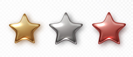 Metallic star isolated. Gold, platinum, silver, bronze star fo award. Christmas design elementのイラスト素材