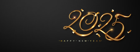 New Year 2025 premium design. Realistic gold 3d numbers for greeting cards, banners or posters.