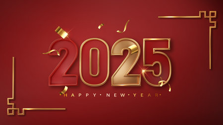 2025 Chinese New Year with golden number and Asian elements. Premium vector for greetings,...