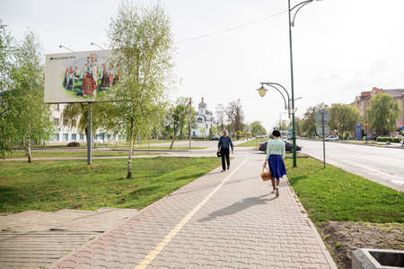 Beryoza, Belarus - April 27, 2019: Believers are waiting in line to come in to church and attend the...