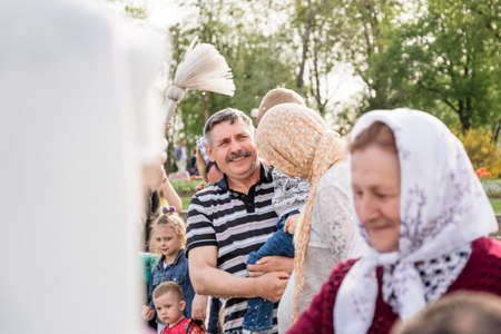 Beryoza, Belarus - April 27, 2019: The priest follows the Christian religious tradition of...