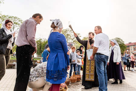 Beryoza, Belarus - April 27, 2019: The priest follows the Christian religious tradition of...