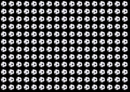 Background for banner with repetitive pattern of soccer or football ball isolated on black background. Sport backdrop.の写真素材