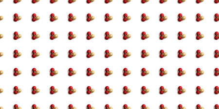 Seamless pattern with red and golden Christmas toy balls on a white background. Christmas texture. Holiday design mockup concept. Poster wallpaper. Festive banner. Template. New year greeting card.の写真素材