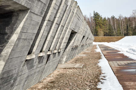 Khatyn, Belarus - March 13, 2021 State memorial complex. The burned villages. Victims of the Second World War. Symbol of the mass destruction of civilians by the Nazis. Visitors. spring season. March.のeditorial素材