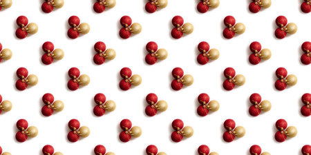 Seamless pattern with red and golden Christmas toy balls on a white background. christmas texture....