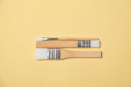 Collection of new flat paintbrushes of various sizes for painting, crafting, art projects, and...