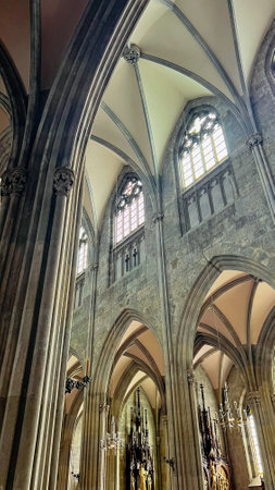 View of the walls and windows in the Abbey Cathedral in Austria.の写真素材