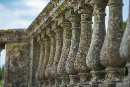 Close-up of antique decorated stone staircases with a classic design, showing the craftsmanship of the craftsmenの写真素材