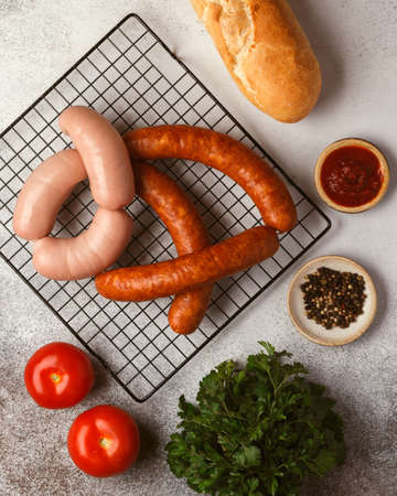 Meat and sausage delicacies. Cold cut. Sausage, bacon, carpaccio, knuckle.の写真素材