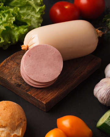Meat and sausage delicacies. Cold cut. Sausage, bacon, carpaccio, knuckle.の写真素材