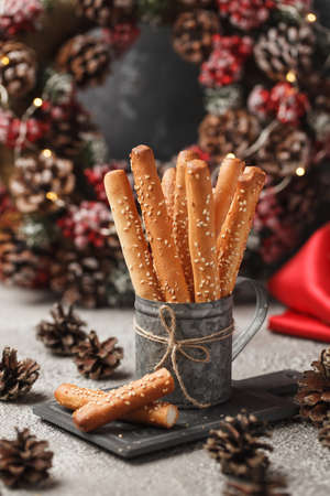 Stick large bread - in italian. Bread sticks with sesame new year