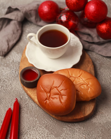 Sweet for tea or coffee. Fresh croissant. Baking for the holiday tableの写真素材
