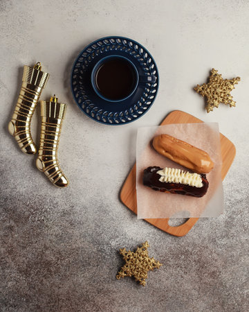 Cake on a bright background. Cake and cakes for tea or coffee. Bright new year images