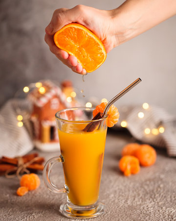 Christmas orange mulled wine. Mulled wine with Mandarin orangesの写真素材