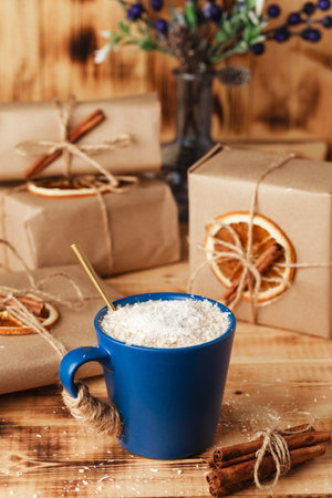 Winter drink. sweet warm drink. Drink in a glassの写真素材