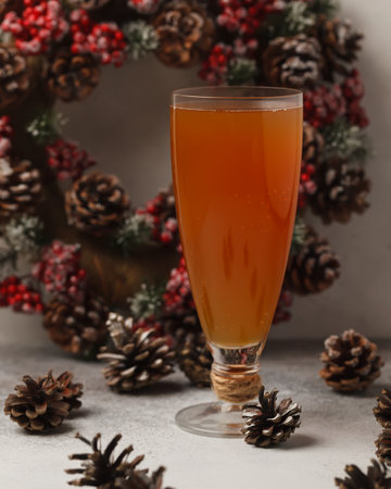 New Year's beer.beer in a glass. beer foam drink in a glass. light unfiltered beer.の写真素材