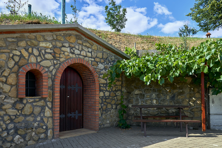 Vrbice, The Czech Republic - June 30, 2018: Traditional Wine Cellars - Vrbice, Czech Republic, Europe. Moravian wine cellars. Wine and folklore.のeditorial素材