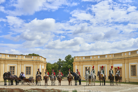 Slavkov u Brna, Czech Republic - August 11, 2018: Slavkov-Austerlitz castle historical reenactment....