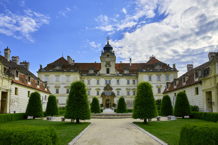 Valtice, Czech Republic - May 16, 2018: Baroque Castle in Valtice, Moravia, Czech Republic. View of the buildings of the palace complex. This Palace is a cultural heritage site.のeditorial素材