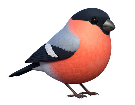 A beautiful bullfinch with bright orange and gray plumage rests on a branch, surrounded by blooming flowers and greenery, capturing the essence of spring's awakening at dawn.の素材