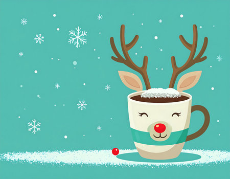 This delightful coffee cup design features reindeer antlers and snowflakes, capturing the magical charm of holiday warmth. Perfect for spreading festive joy during wintertime gatherings.の素材