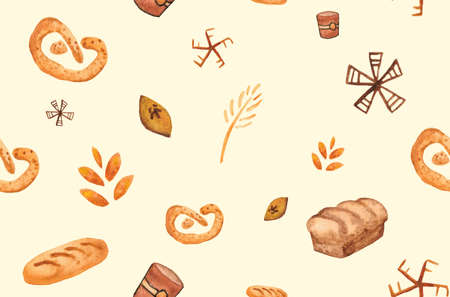 Bakery products, baking print. Pastry seamless pattern. Kitchen background