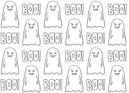 Halloween vintage seamless pattern design with ghost. Isolated vector illustrationのイラスト素材