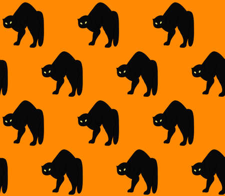 Halloween vintage seamless pattern design with black cat. Isolated illustrationの写真素材