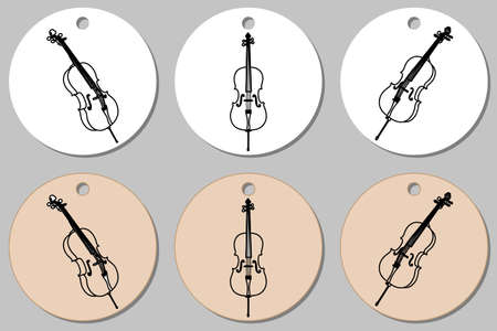 Round stickers template with cello. Isolated vector illustration with musician on white backgroundのイラスト素材