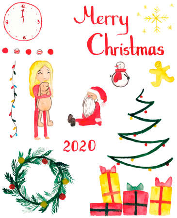 Set watercolor little element of christmas isolated white backgroundの写真素材