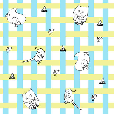 Little line vector birds. Cartoon funny style. Seamless pattern isolated white backgroundのイラスト素材