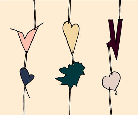 illustration with suspended figures of colorful heartsのイラスト素材